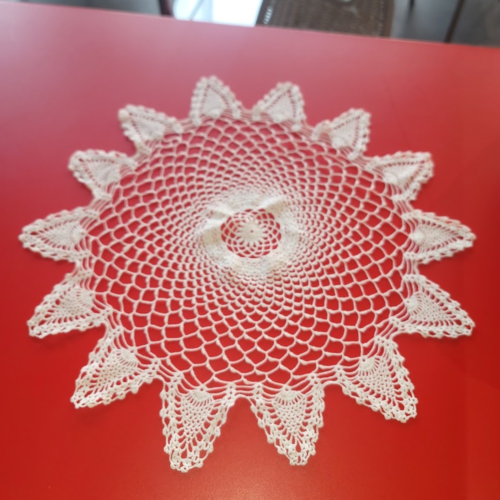 Vintage Italian Round Crochet Doily Pineapple Lace Motif White Shabby Chic
